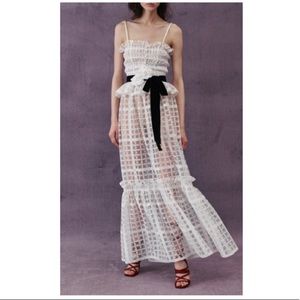 NWT Philosophy di Lorenzo Serafini Lace Trimmed Shirred Tulle Peplum Maxi Dress